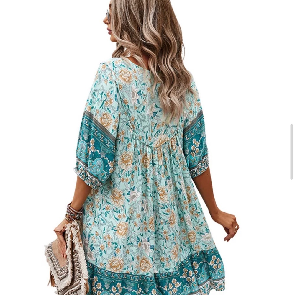 (Last 1) New just in!Boho floral summer dress A-line in MINT color. - Picture 4 of 6